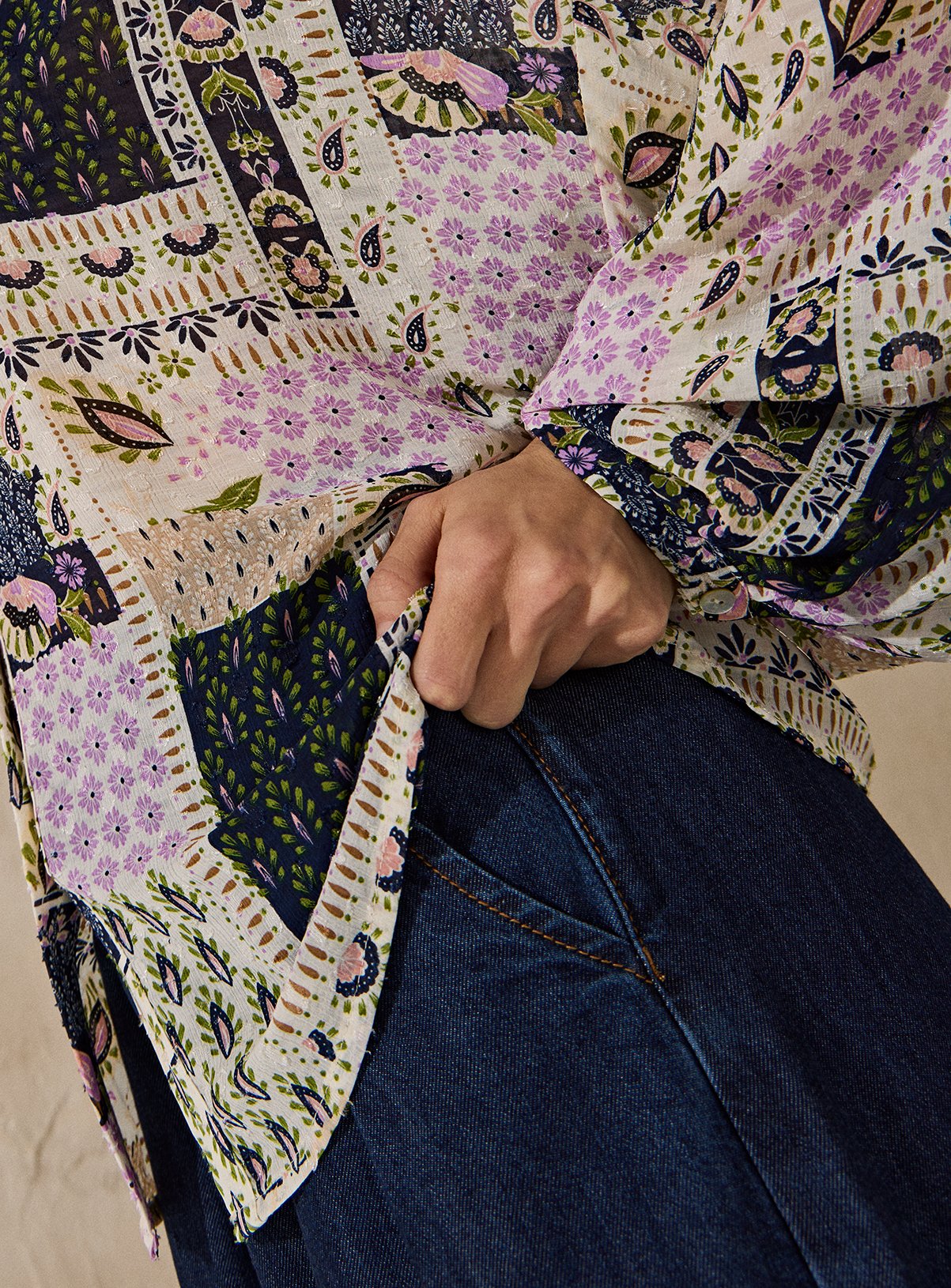 EVERBELLE Patchwork Printed Button Detail Blouse 12 - Image 2 thumbnail